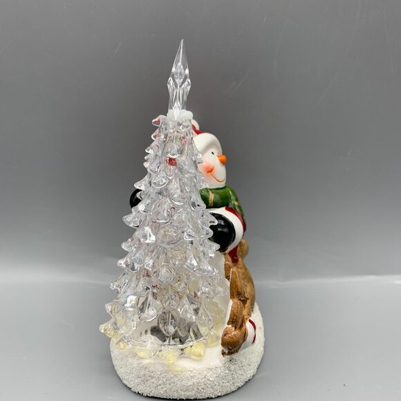 Cute Ceramic Snowman Dressed like Santa with Clear Light-Up Tree - Picture 3 of 10
